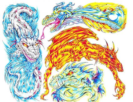 Colored Dragons Tattoo